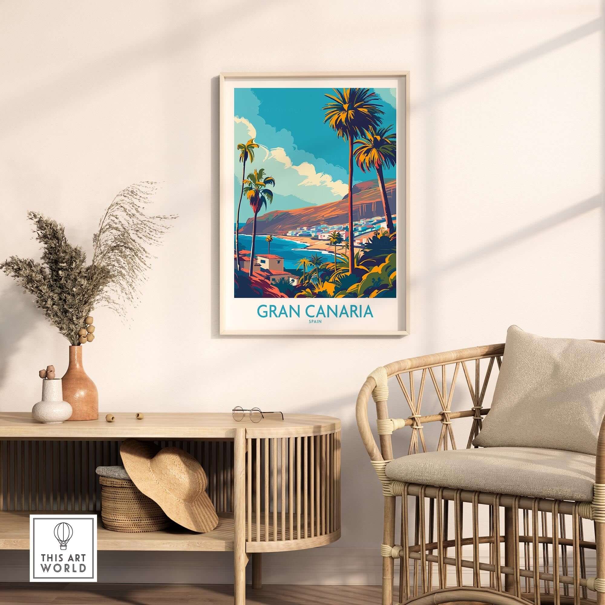 Gran Canaria - Canary Islands Poster showcasing a vibrant coastal landscape, perfect for travel lovers.