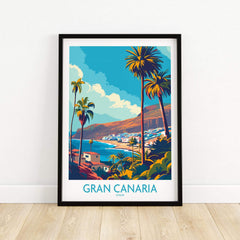 Gran Canaria - Canary Islands Poster featuring vibrant landscapes and palm trees in a framed print.