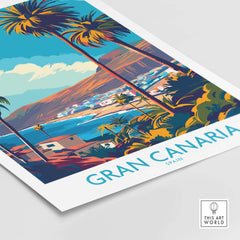 Gran Canaria - Canary Islands Poster featuring vibrant landscapes of palm trees and coastal views in Spain.