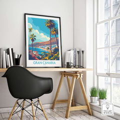 Gran Canaria - Canary Islands Poster displayed on a wall in a chic office workspace with plants and a stylish chair.
