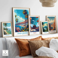 Gran Canaria - Canary Islands Poster displayed among travel prints in a stylish home interior.