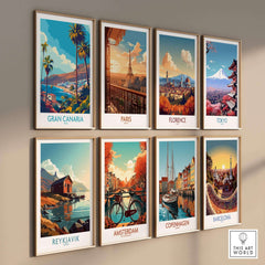 Gran Canaria - Canary Islands Poster alongside travel posters of Paris, Florence, Tokyo, Reykjavik, Amsterdam, Copenhagen, and Barcelona.