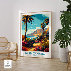 Gran Canaria Poster - Canary Islands showcasing vibrant tropical scenery and palm trees in a stylish living space.