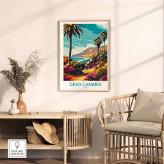 Gran Canaria Poster - Canary Islands showcased in a stylish living room, enhancing tropical decor.