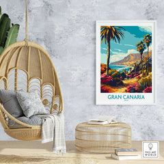 Gran Canaria Poster - Canary Islands featuring tropical landscape hanging in a stylish interior.