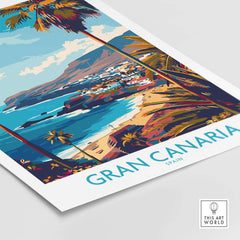 Gran Canaria - Poster Print showcasing vibrant coastline and palm trees, capturing the beauty of Spain's Canary Islands.