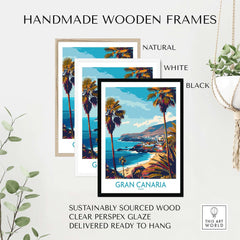 Gran Canaria - Poster Print with handmade wooden frames in natural, white, and black colors, showcasing vibrant island art.