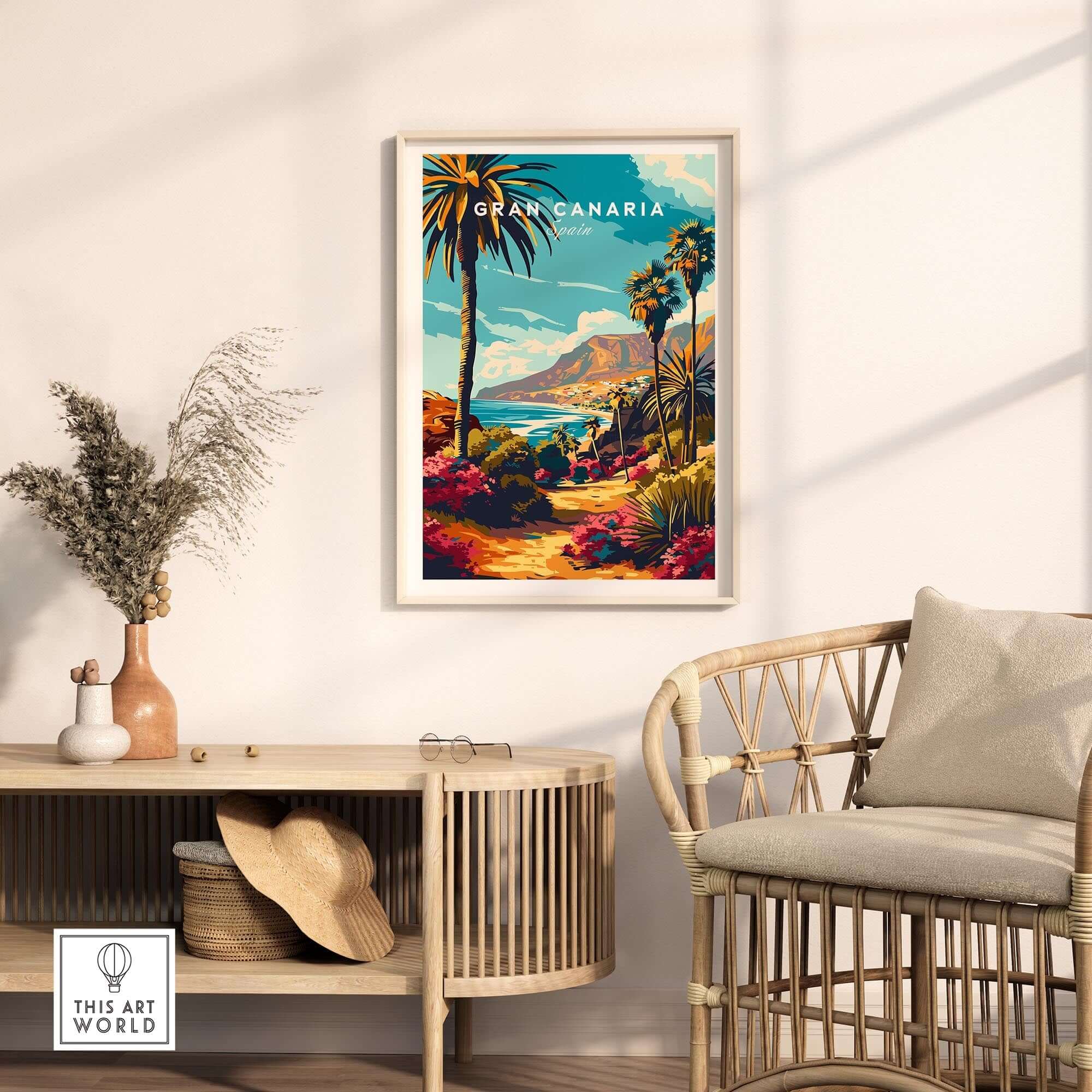 Gran Canaria Print - Canary Islands displayed in a stylish room with tropical decor and natural light.