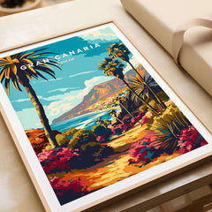 Gran Canaria Print - Canary Islands vibrant wall art featuring palm trees and beach scenery.