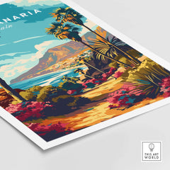 Gran Canaria Print - Canary Islands vibrant wall art featuring scenic landscape with palms and mountains.