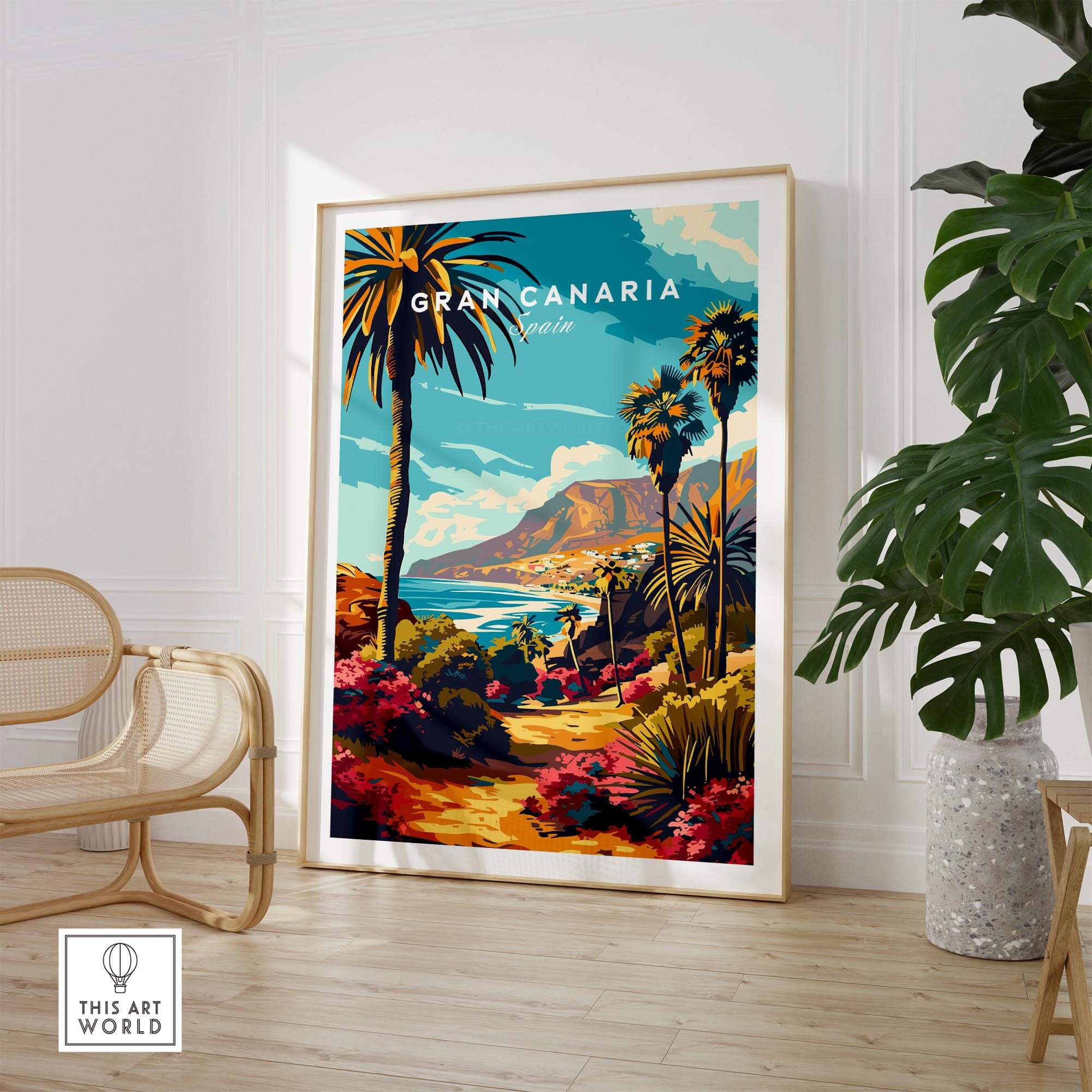 Gran Canaria Print - Canary Islands showcasing vibrant tropical landscape and palm trees in stylish decor.