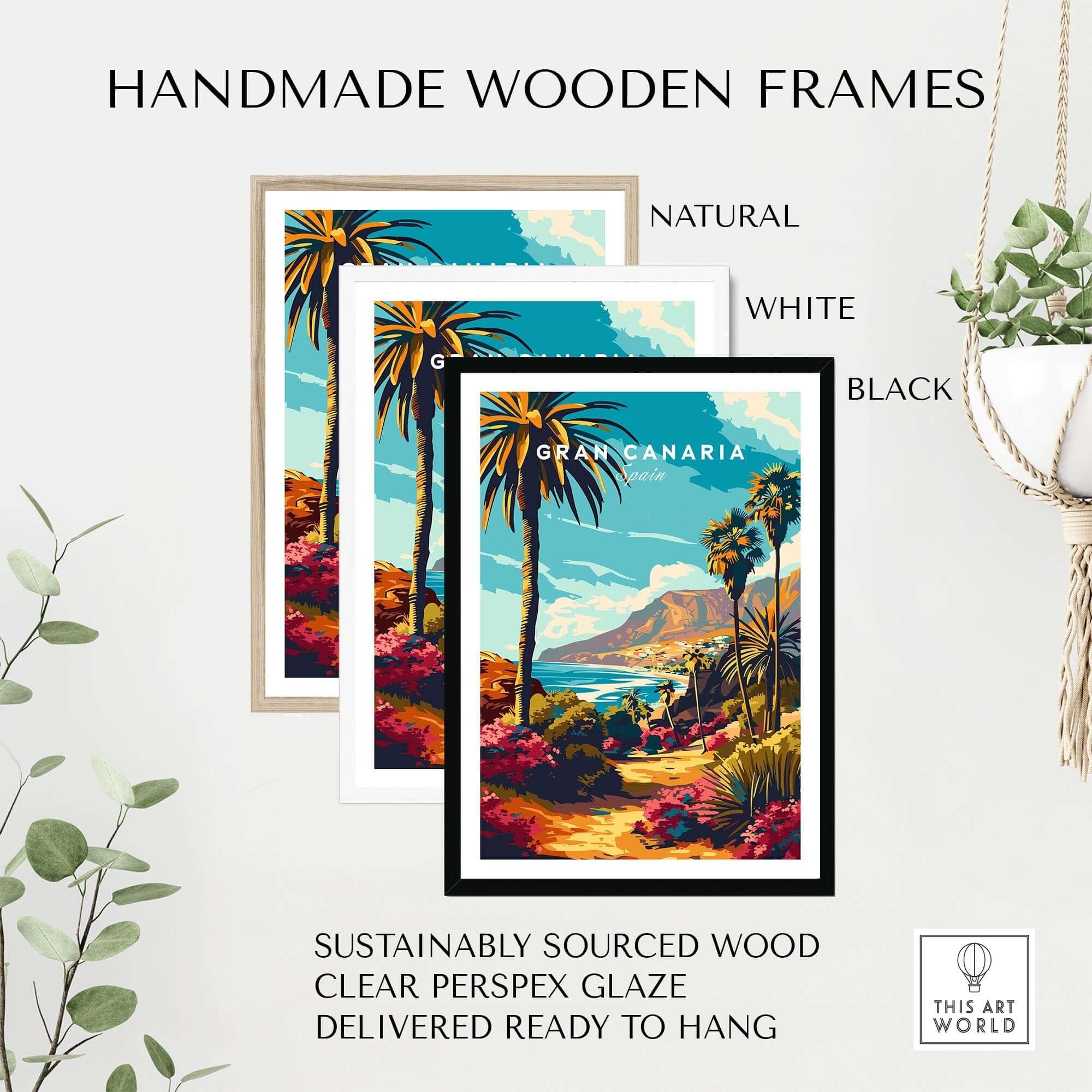 Gran Canaria Print - Canary Islands in handmade wooden frames, showcasing vibrant colors and tropical scenery.