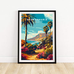 Gran Canaria Print - Canary Islands vibrant wall art featuring a tropical landscape with palm trees and ocean.