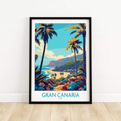 Gran Canaria Travel Poster - Canary Islands showcasing vibrant tropical landscape and coastline.