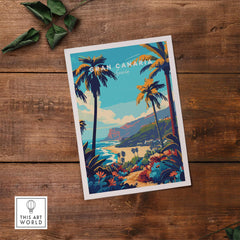 Gran Canaria Travel Print - Canary Islands poster featuring vibrant scenery and palm trees, capturing the essence of Gran Canaria.