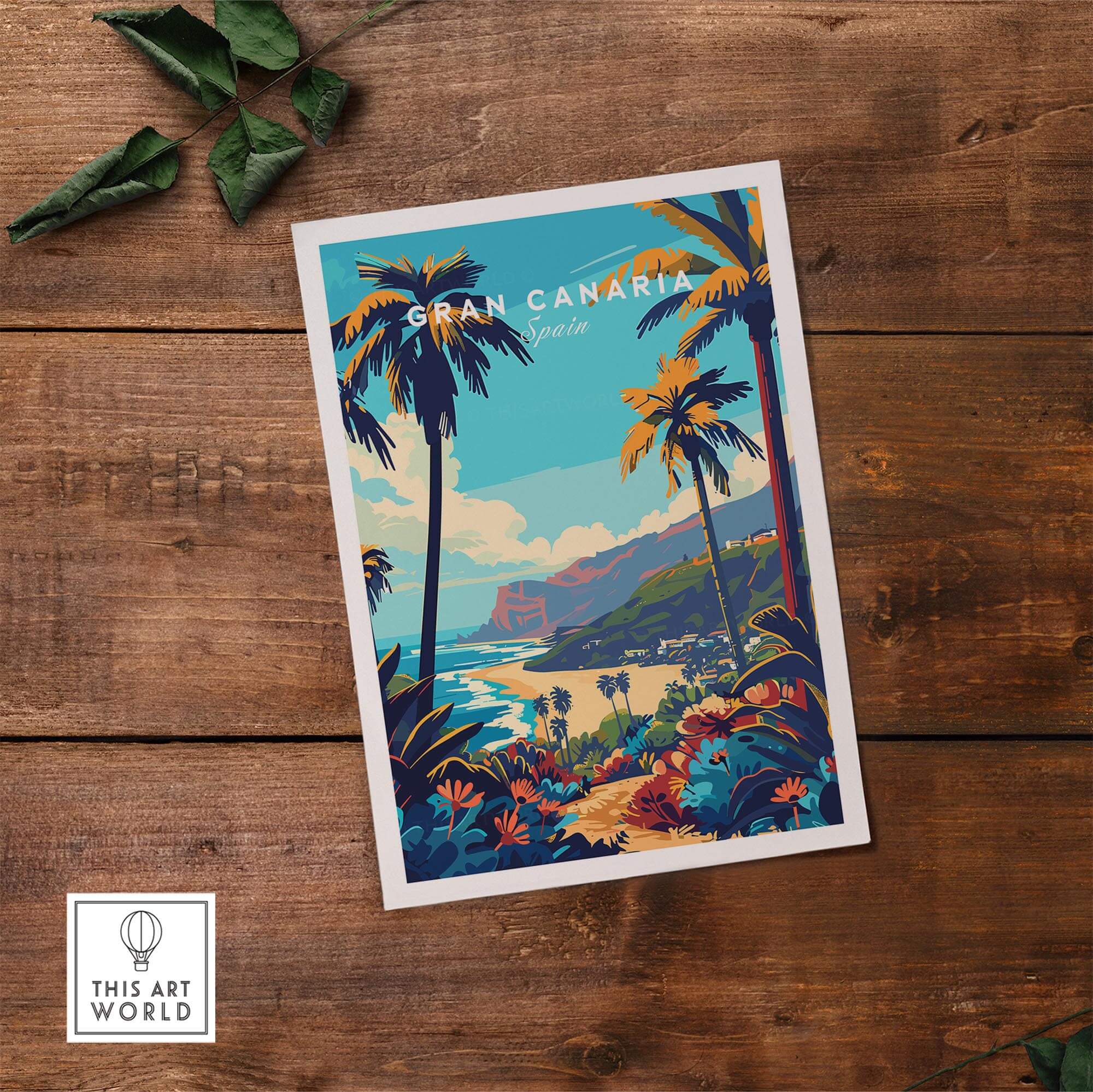Gran Canaria Travel Print - Canary Islands poster featuring vibrant scenery and palm trees, capturing the essence of Gran Canaria.