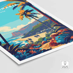 Gran Canaria Travel Print - Canary Islands vibrant illustration of palm trees and scenic beach view