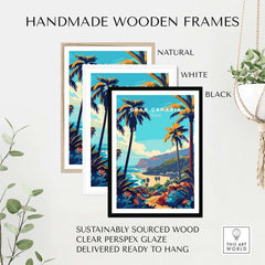 Gran Canaria Travel Print - Canary Islands displayed in handmade wooden frames of natural, white, and black colors.