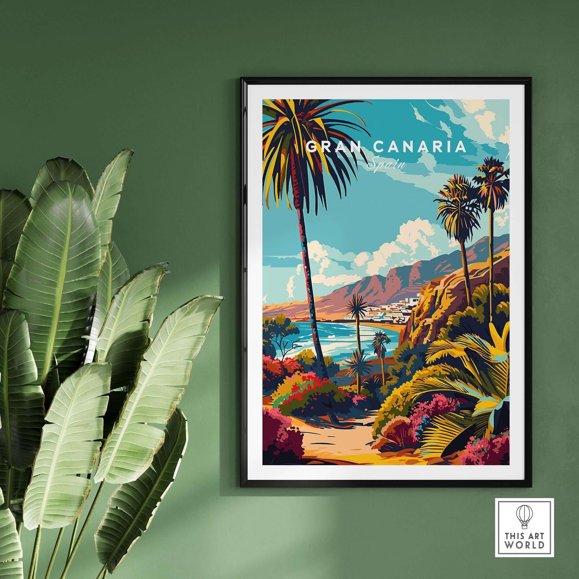 Gran Canaria Wall Art - Canary Islands featuring lush palm trees and vibrant coastal scenery.