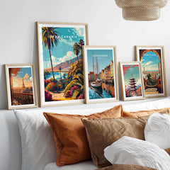 Gran Canaria Wall Art - Canary Islands displayed in stylish frames above a cozy bed with decorative pillows.