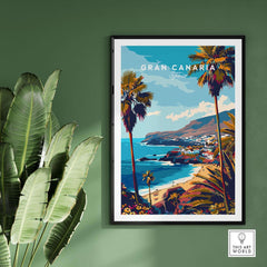 Gran Canaria - Wall Art Print showcasing vibrant beach scenery and palm trees, perfect for travel enthusiasts.