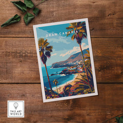 Gran Canaria - Wall Art Print featuring a vibrant tropical scene with palm trees and stunning coastal views.