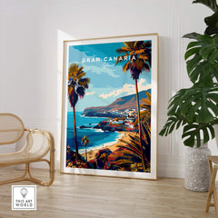 Gran Canaria - Wall Art Print showcasing vibrant landscape and palm trees of the Spanish Islands for travel enthusiasts.