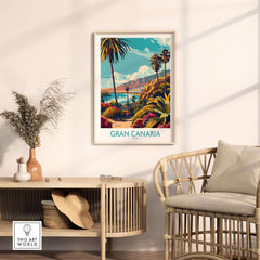Gran Canaria Wall Art Print - Canary Islands displayed in a stylish living room with tropical scenery.