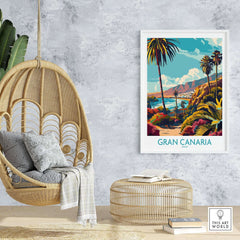 Gran Canaria Wall Art Print - Canary Islands displayed in a stylish interior with palm trees and stunning scenery.