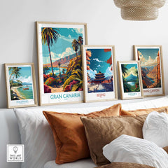Gran Canaria Wall Art Print - Canary Islands displayed alongside other travel prints.