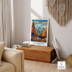 Grand Teton Wall Art - National Park Poster featuring vibrant scenery and wildlife.