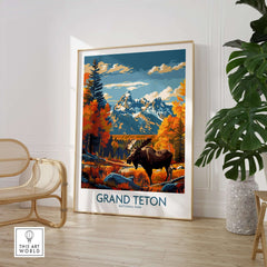 Grand Teton Wall Art - National Park Poster featuring vibrant scenery and wildlife, bringing nature into your home.