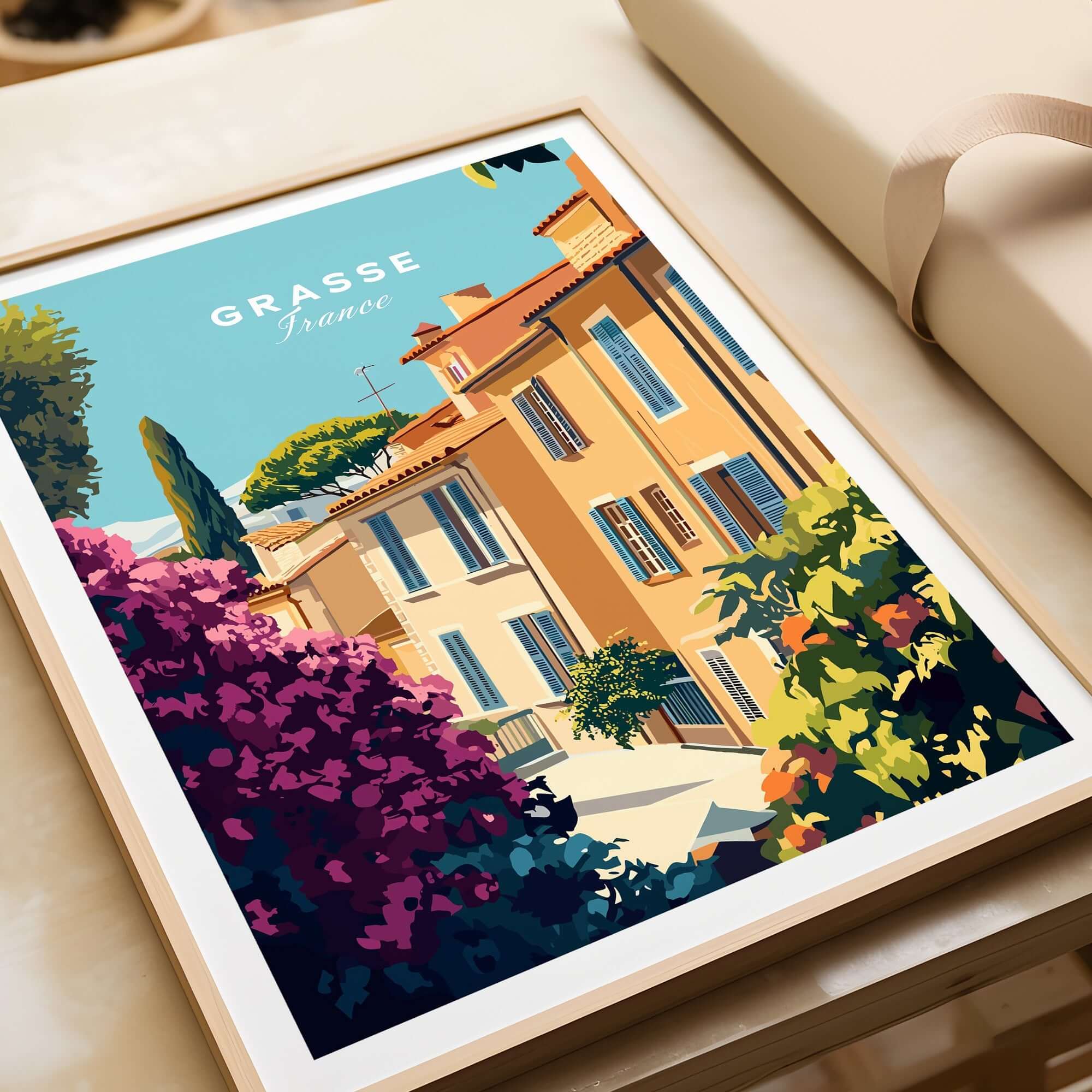 Grasse France Wall Art beautifully framed, showcasing vibrant landscapes and charming architecture of Grasse, France.