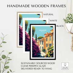 Grasse France Wall Art in handmade wooden frames natural white and black, sustainably sourced wood and clear perspex glaze.