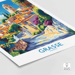 Grasse Travel Poster showcasing vibrant colors and charming scenery of Grasse, France.