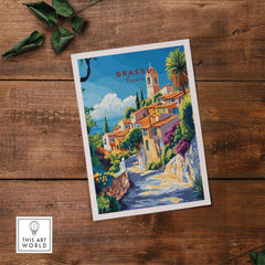 Grasse Travel Print showcasing vibrant colors and scenic landscape of Grasse, France, perfect for travel and home decor.