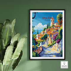 Grasse Travel Print showcasing vibrant colors and intricate details of Grasse, France, perfect for adding luxury to your space.