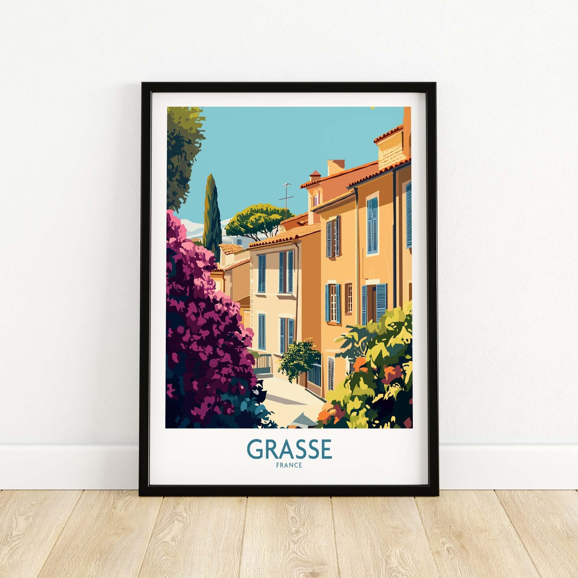 Grasse Wall Art Print France showcasing charming architecture and vibrant flowers in Grasse, France.
