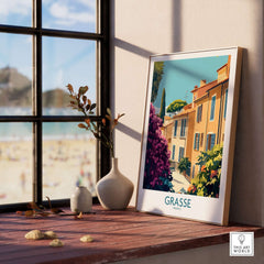 Grasse Wall Art Print France showcasing charming architecture and vibrant flowers in a sunny scene.