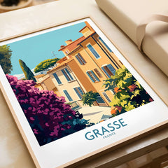 Grasse Wall Art Print France showcasing the charming architecture of Grasse, France surrounded by vibrant flowers.