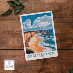 Great Ocean Road Travel Poster showcasing stunning coastal scenery and vibrant colors, perfect for travel enthusiasts.