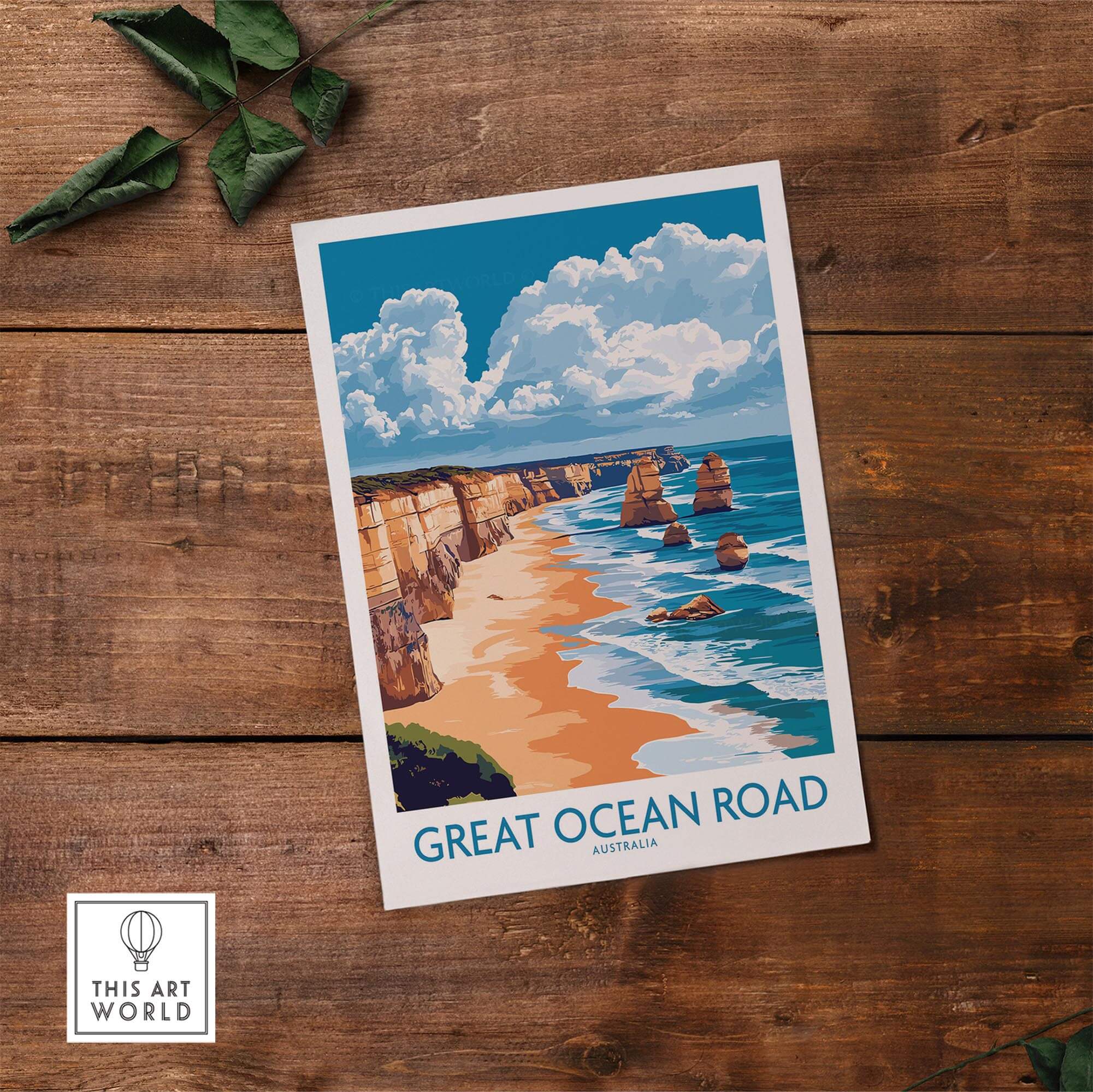 Great Ocean Road Travel Poster showcasing stunning coastal scenery and vibrant colors, perfect for travel enthusiasts.