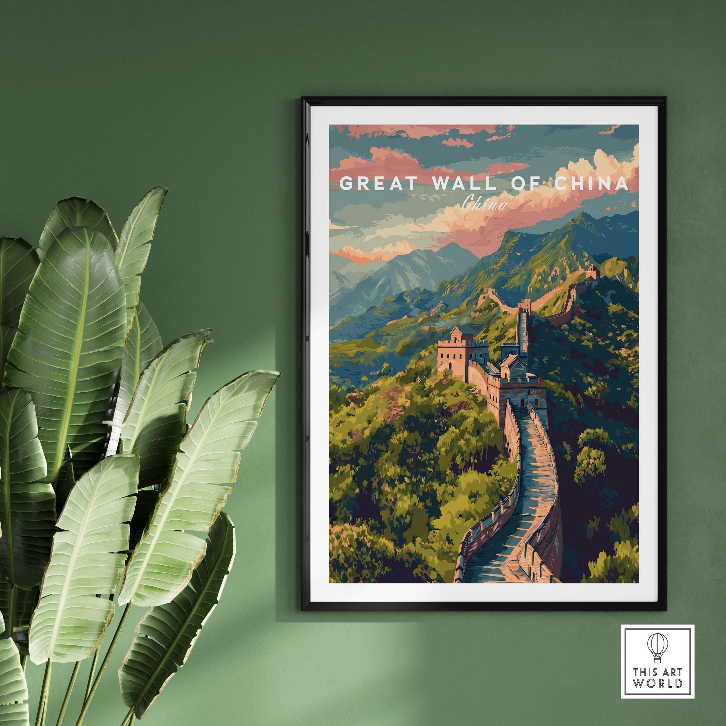 Great Wall of China Ancient Wonder Poster - China Heritage Art Print showcasing majestic Asian architecture.