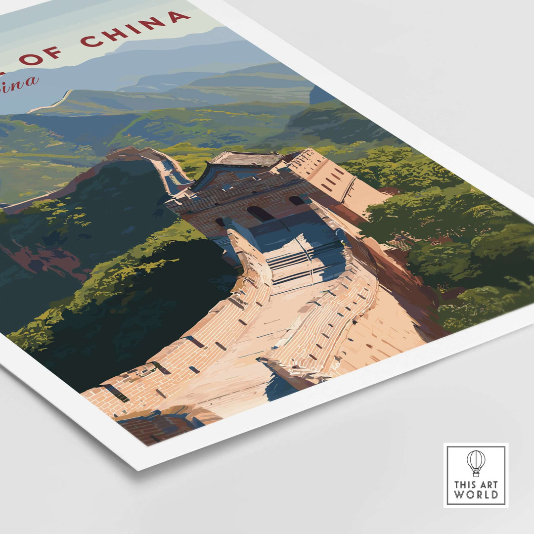 Art print of the Great Wall of China showcasing scenic landscape and historical beauty.