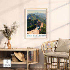 The Great Wall of China Historic Landmark Print - Ancient Wonder Wall Art displayed in a cozy living room setting.