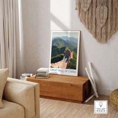 The Great Wall of China Historic Landmark Print - Ancient Wonder Wall Art displayed in a cozy living room setting.