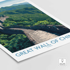 Great Wall of China Mountain Vista Poster - Iconic Chinese Landscape Art showcasing the Great Wall in a lush landscape.