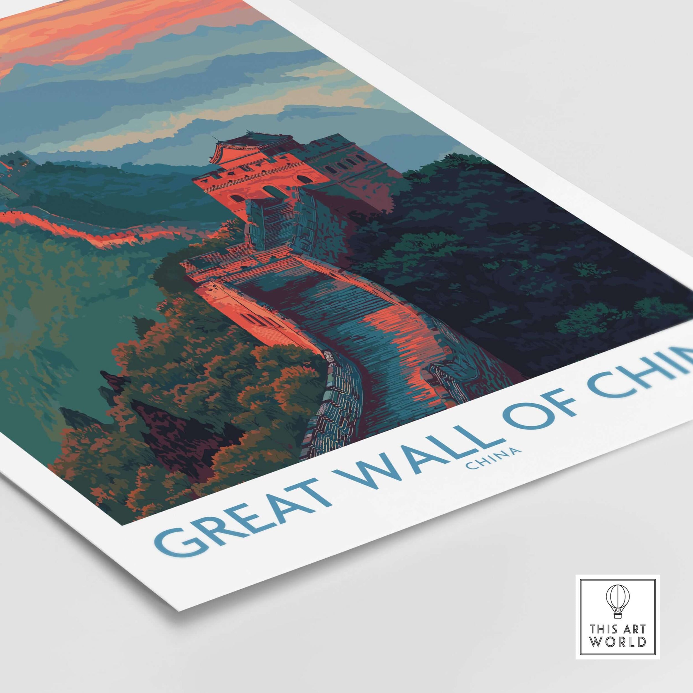 Great Wall of China Panorama Wall Art - Asian Landmark Decor Print showcasing vibrant colors and intricate details.