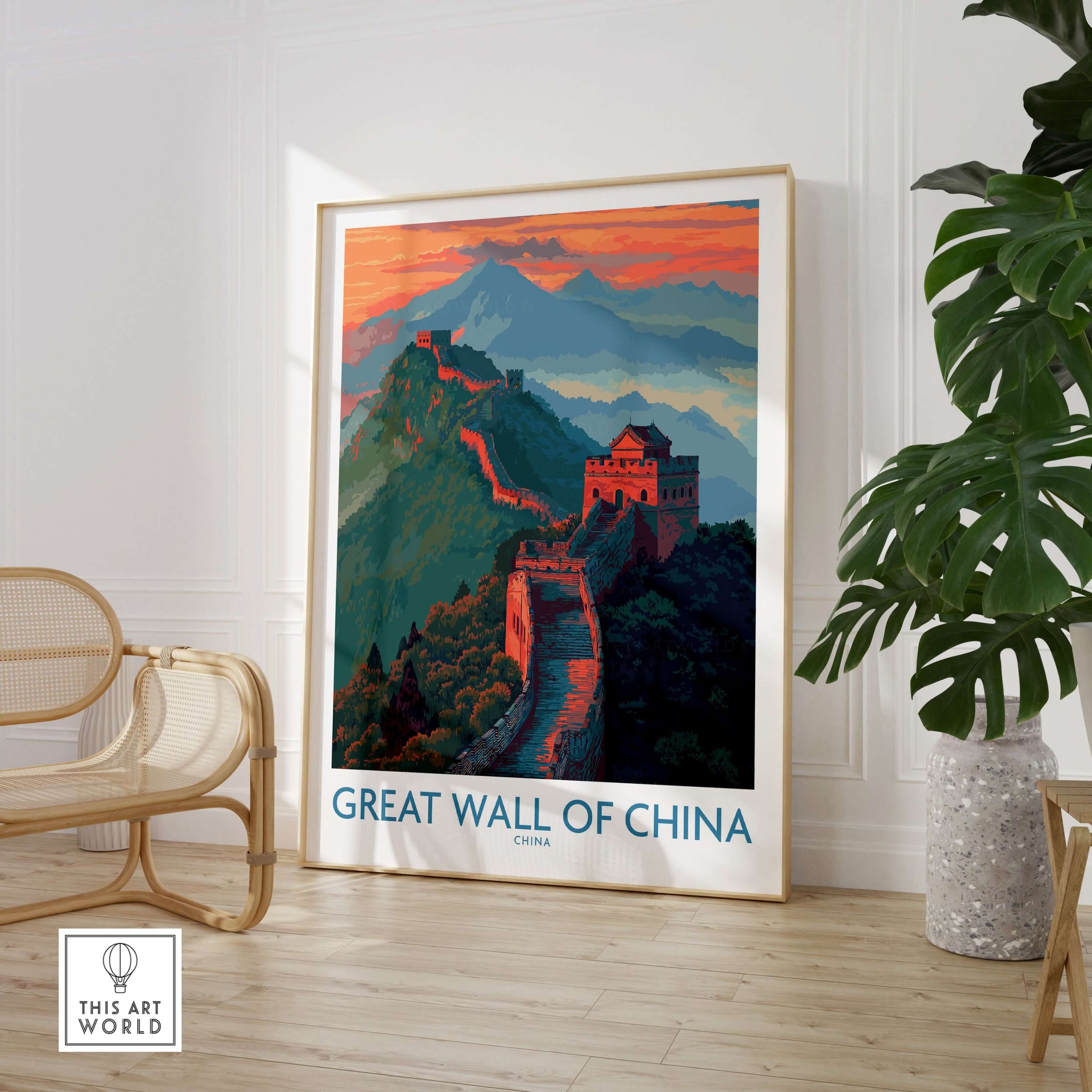 Great Wall of China Panorama Wall Art - Asian Landmark Decor Print showcased in a stylish interior setting.