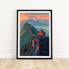Great Wall of China Ridge Walk Poster - Majestic Asian Architecture Art showcasing the iconic structure.